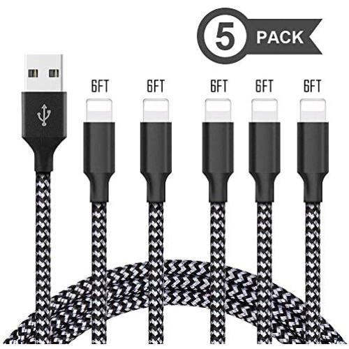 iPhone Charger,SpeedScope Lightning Cable 6Feet 5Pack Nylon Braided USB Charging Cable High Speed Data Sync Transfer Cord Compatible with iPhone 11/11 Pro Max/XS MAX/XR/XS/X/8/7/Plus/6S/iPad