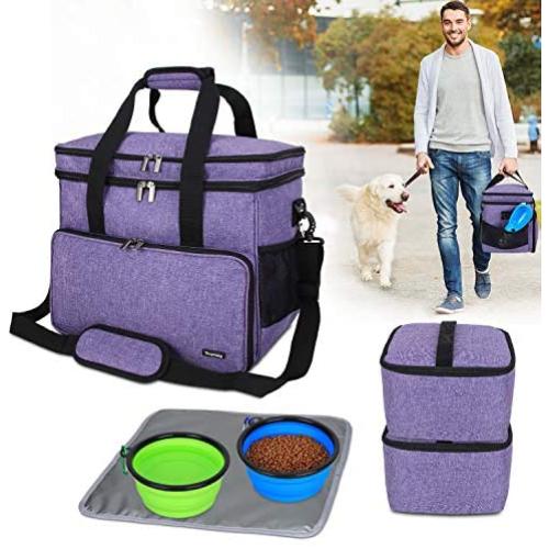 Teamoy Double Layer Dog Travel Bag with 2 Silicone Collapsible Bowls, 2 Food Carriers, 1 Water-Resistant Placemat, Pet Supplies Weekend Tote Organizer Teamoy Double Layer Dog Travel Bag with 2 Silicone Collapsible Bowls, 2 Food Carriers, 1 Water-Resistant Placemat, Pet Supplies Weekend Tote Organizer