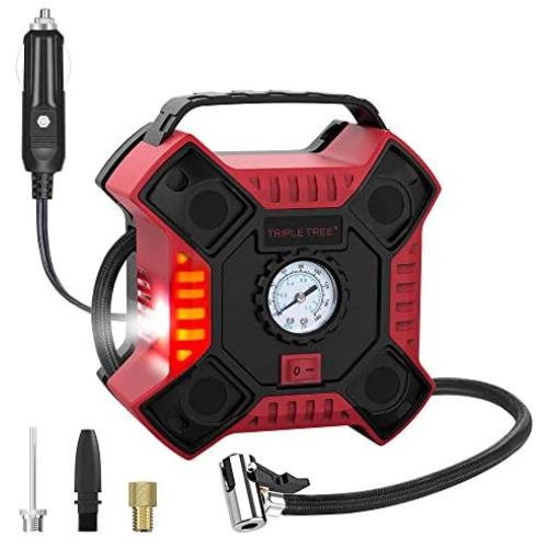 INCLAKE 12V DC Tire Inflator, Portable Air Compressor Pump with Analog Pressure Gauge and LED Light for Car, Bicycle, Motorcycle, Basketball, and Other Inflatables, Red INCLAKE 12V DC Tire Inflator, Portable Air Compressor Pump with Analog Pressure Gauge and LED Light for Car, Bicycle, Motorcycle, Basketball, and Other Inflatables, Red