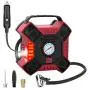 INCLAKE 12V DC Tire Inflator, Portable Air Compressor Pump with Analog Pressure Gauge and LED Light for Car, Bicycle, Motorcycle, Basketball, and Other Inflatables, Red