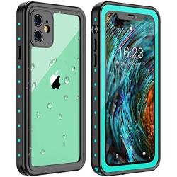 Huakay iPhone 11 Waterproof Case, Full Body 360° Protective Shockproof Dirtproof Sandproof IP68 Phone Case for iPhone 11 (6.1inch)(Blue/Clear)