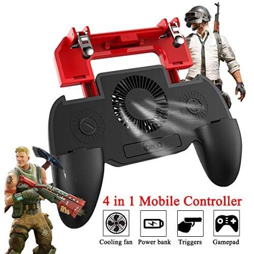 PUBG Mobile Controller with 2000mAh Power Bank and Cooling Fan,Mobile Game Controller for Fortnite/Rules of Survival,L1R1 Mobile Trigger Joystick Gamepad Joypad for 4.5-6.5" Android iOS Phone