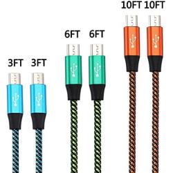 Bynccea Micro USB Cable Android,[6-Pack 3FT 3FT 6FT 6FT 10FT 10FT] Cell Phone Charger Cord Nylon Braided Fast Charging Compatible with Samsung Galaxy S7 J7 Edge,LG,HTC,Moto,Kindle Fire,Sony,Xbox