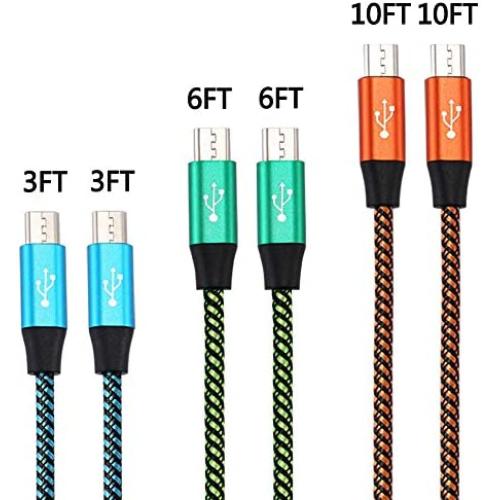 Bynccea Micro USB Cable Android,[6-Pack 3FT 3FT 6FT 6FT 10FT 10FT] Cell Phone Charger Cord Nylon Braided Fast Charging Compatible with Samsung Galaxy S7 J7 Edge,LG,HTC,Moto,Kindle Fire,Sony,Xbox