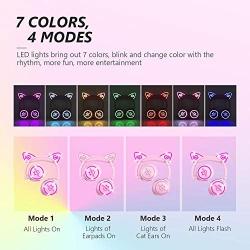 MindKoo Bluetooth Headphones, Over-Ear Wireless Headphones, Cat Ear Headphones with LED Light, Foldable, Built-in Microphone and Volume Control for PC/Cell Phones/Kids/Teen/Boys/Girls/Adults, Pink