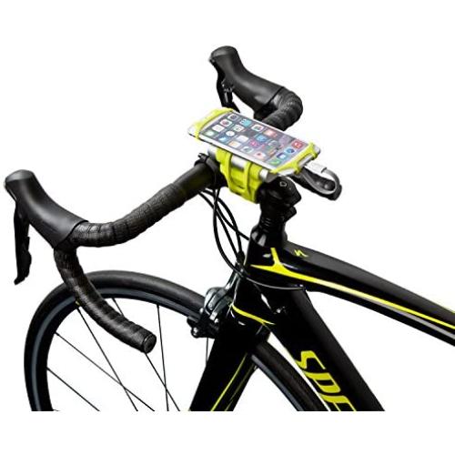 Bike Combo Power Mount, Universal Bicycle Smart Phone and Power Bank Holder, Adjustable Silicone Handlebar Rack for iPhone, Samsung Galaxy, 4” to 6” Phones (Fluorescent Green)