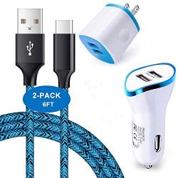 Type C Charger, Dual Port Wall Charger, Car Charger, AndHot 2.1A Charging Block+USB Car Adapter+2-Pack 6ft Type C Fast Charging Cable Compatible for LG Stylo 4/5 G8/V50/V40/G7 ThinQ Q7+ V30 V20 G6 G5