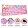 MOTOSPEED Professional Gaming Mechanical Keyboard RGB Rainbow Backlit 87 Keys Illuminated Computer USB Gaming Keyboard for Mac & PC Pink