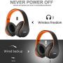 Bluetooth Over-Ear Headphones, Zihnic Foldable Wireless and Wired Stereo Headset Micro SD/TF, FM for iPhone/Samsung/iPad/PC/TV,Soft Earmuffs &Light Weight for Prolonged Wearing (Black-Orange)