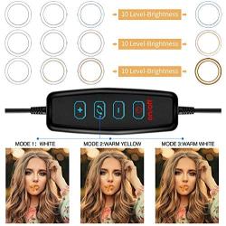 Powsure 10" LED Ring Light with Tripod Stand & Phone Holder for Selfie, Makeup，Live Streaming & YouTube Video, Dimmable Desk Ringlight Kit for Photography with 3 Light Modes&10 Brightness Level