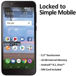 Simple Mobile TCL LX 4G LTE Prepaid Smartphone (Locked) - Black - 16GB - Sim Card Included - GSM