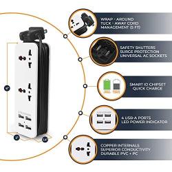 New & Improved 2020 POWERGENCE Travel Adapter Power Strip Charging Station for Home Office with Carrying Case and Universal Adapter Plugs - 2 Universal AC Sockets and 4 Fast Charge USB Ports