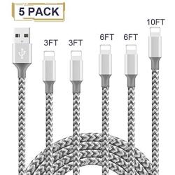 WILLTOP iPhone Charger Cord Cable,MFi Certified Lightning Cable 5 Pack (3/3/6/6/10FT) Nylon Braid, iPhone 11 / Pro/Xs Max/X/8/7/ Plus /6S with Compatible Metal connectors/ 6 / SE / 5S iPad