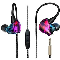 Over Ear Earbuds, Running Sport in Ear Buds Bass Noise Isolating Colorful Headphones with Flexible Earhook and Mic for Teen Young Youth Wired Earphones for Gym Workout Exercise Jogging