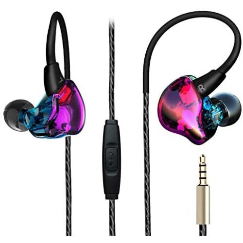 Over Ear Earbuds, Running Sport in Ear Buds Bass Noise Isolating Colorful Headphones with Flexible Earhook and Mic for Teen Young Youth Wired Earphones for Gym Workout Exercise Jogging