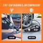 Uleete 2 in 1 Portable Car Vacuum Cleaner with Digital Air Compressor Pump, Auto Shut Off Feature, High Power 6000PA Handheld Vacuum w/Light, 14.8FT Power Cord, for Wet/Dry Use, Stainless Steel HEPA