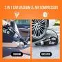 Uleete 2 in 1 Portable Car Vacuum Cleaner with Digital Air Compressor Pump, Auto Shut Off Feature, High Power 6000PA Handheld Vacuum w/Light, 14.8FT Power Cord, for Wet/Dry Use, Stainless Steel HEPA