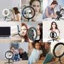 Ring Light, 10 Selfie Ring Light with Adjustable Tripod Stand, LED Makeup Light with Flexible Phone Holder for Live Streaming, YouTube Video, Photography, 3 Light Modes and 10 Brightness Levels