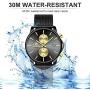 GOLDEN HOUR Mens Watches Fashion Sport Quartz Analog Black Mesh Stainless Steel Waterproof Chronograph Wrist Watch, Auto Date in Blue/Red/Gold Hands