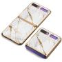 Phone Case Ultra-Thin Back Cover Tempered Glass Shell Electroplated PC Protector Fit for Samsung Galaxy Z Flip Phone Accessories (Gold Thread White)