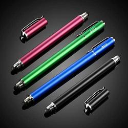 Bargains Depot Capacitive Stylus/Styli 2-in-1 Universal Touch Screen Pen for All Touch Screen Tablets/Cell Phones with 20 Extra Replaceable Soft Rubber Tips (4 Pieces, Black/Blue/Purple/Green)
