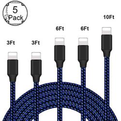 iPhone Charger Cable,Wond MFi Certified 5Pack [3/3/6/6/10FT] Durable Fast Charger Nylon Braided USB Fast Charging&Syncs Cord Compatible iPhone 11 Pro Xs MAX XR 8 8 Plus 7 7 Plus 6s 6s Plus SE.