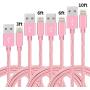 Phone Cable 4pcs 3FT 6FT 6FT 10FT Nylon Braided Cord Charger Compatible with PhoneX/Phone8/8Plus/7/7Plus/6/6s/6Plus and More (Rose)