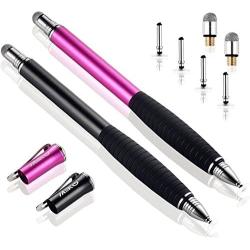 MEKO [2Pcs] [2nd Gen] Universal Disc Stylus Pens, [2 in 1 Precision Series] for iPhone X/8/8plus iPad/iPad Pro/iPad Mini and All Capacitive Touch Screens Bundle with 6 Replacement Tips(Black/Pink)