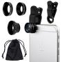 Universal 3 in 1 Cell Phone Camera Lens Kit for Smartphones Including - Fish Eye Lens / 2 in 1 Macro Lens & Wide Angle Lens/Universal Clip/Carry Pouch/Microfiber Cleaning Cloth