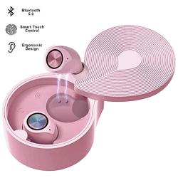 Wireless Earbuds, Bluetooth 5.0 Touch Control Sport Waterproof Headphones, Noise Canceling Stereo Earphones with Charging Case, Headsets Compatible with iPhone Android (Pink)