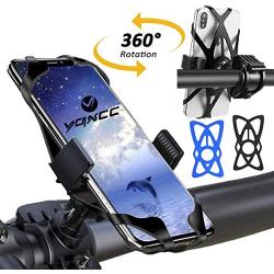 YQXCC Bike Phone Mount Bicycle Motorcycle Holder, 360° Rotation Bike Phone Holder, Bike Accessories, Universal Cradle Clamp for iOS Android Smart Phone (Black)