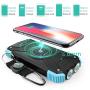 Solar Power Bank, Qi Portable Charger 10,000mAh External Battery Pack Type C Input Port Dual Flashlight, Compass, Solar Panel Charging(Light Blue)