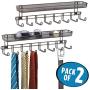mDesign Closet Wall Mount Mens Accessory Storage Organizer Rack - Holds Belts, Neck Ties, Watches, Change, Sunglasses, Wallets - 8 Hooks and Basket - 2 Pack - Bronze