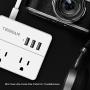 TESSAN Portable 2 Outlet Small Travel Power Strip with 3 USB Ports -Desktop Charging Station 5 Foot Extension Cord- Non Surge Protection Cruise Ship Approved -White