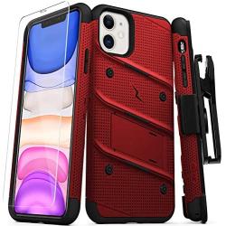 Zizo Bolt Cover - Case for iPhone 11 with Military Grade + Glass Screen Protector & Kickstand and Holster (Red/Black)