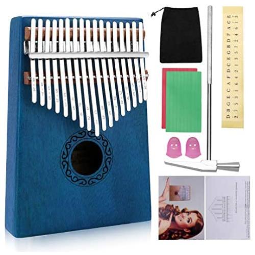 17 Keys Kalimba Thumb Piano, Mini Blue and Black Diy Kalimba 17 Key Thumb Kalimba Musical Instruments Solid Mahogany Wood Body Finger Piano Kalimba with Tune Hammer for Adults Kids Beginners(Blue)