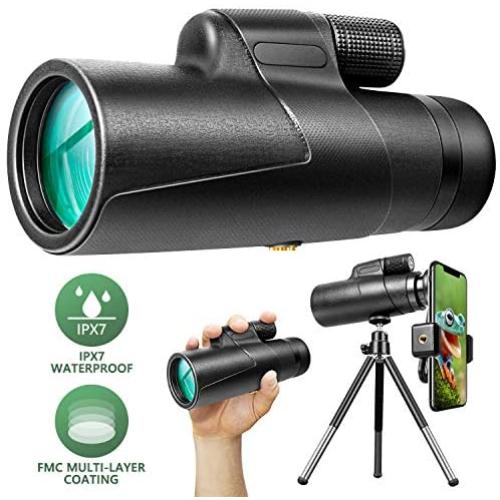 12x50 Monocular Optics Zoom HD BAK4 Prism FMC IPX7 Waterproof Monocular Telescope with Smartphone Adaptor Tripod for Adults Kids Gifts Birding Hunting Camping Travelling Wildlife