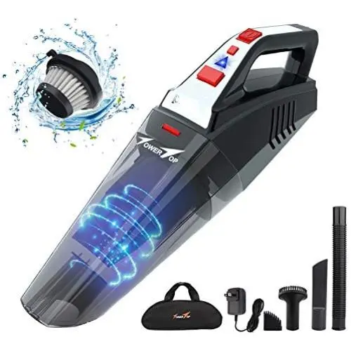 Handheld Vacuum, TowerTop Hand Vacuum Cordless Portable Vacuum Cleaner with Li-ion Battery Rechargeable Quick Charge Tech, 2 LED Light Wet Dry Car Vacuum for Home and Car Cleaning