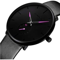 Mens Watches Ultra-Thin Minimalist Waterproof-Fashion Wrist Watch for Men Unisex Dress with Leather Band