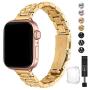 STIROLL Thin Replacement Band Compatible for Apple Watch 38mm 40mm 42mm 44mm, Stainless Steel Metal Wristband Women Men for iWatch 5/4/3/2/1 (Gold, 38mm/40mm)