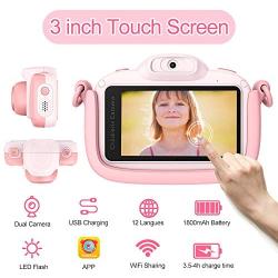 Kids Camera for Girls Gifts Kids Digital Camera Children Selfie Toy Camera, 3.0 Inch Touch Screen Toddler Camera Kids Camcorder Video Recorder with 32G TF Card, Pink