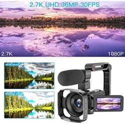 Video Camera Camcorder 2.7K UHD 30FPS 36MP Vlogging Cameras for YouTube IR Night Vision 16X Digital Zoom Camcorder with Microphone 3.0 Inch 270° Rotatable Screen Remote Control 2 Batteries