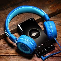 Kids Headphones - noot products K11 Foldable Stereo Tangle-Free 3.5mm Jack Wired Cord On-Ear Headset for Children/Boys/Girls/iPad/School/Kindle/Airplane/Plane/Tablet (Skyline Blue)