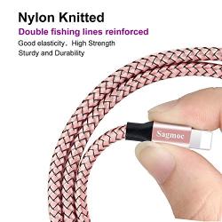 Phone Charger Cable Rose Gold - Sagmoc USB Cord with Highspeed Nylon Braided 【5 Pack】10FT 2x6FT 3FT 2FT Compatible with XS/XS MAX/XR/X/8/8Plus/7/7Plus/6/6Plus/6s/6sPlus/5/5s/AIR/PRO and More (Pink)