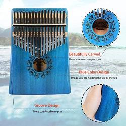 BinDor 17 Key Kalimba Thumb Piano, Finger Piano Mbira Kalimba Solid Mahogany Body Portable Easy-to-learn Musical Instrument with Tuning Hammer (Blue)