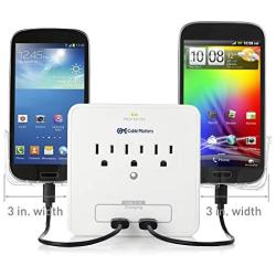 Cable Matters 3-Outlet Wall Mount Surge Protector with USB Charging and Slide-Out Smartphone Holders