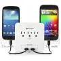 Cable Matters 3-Outlet Wall Mount Surge Protector with USB Charging and Slide-Out Smartphone Holders