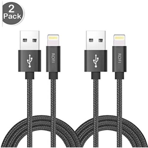 RoFI Compatible Phone Cable, [2Pack] 0.6M Nylon Braided Fast Charging USB Cord Replcement for Phone X 8 8 Plus 7 7 Plus 6s 6s Plus 6 6 Plus 5 5S 5C SE Pad Air Mini and More (2 Pack Grey, 2 FT)