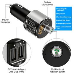 Sumind Car Bluetooth FM Transmitter, FM Radio Adapter Transmitter, 5V/ 3.4A Dual USB Ports Charger Compatible iPhone and Android Smartphones, Hands-free Calling, U-disk MP3 Player(Pattern 1)