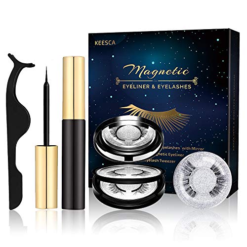 Magnetic Eyeliner and Lashes, 3 Pairs Reusable Magnetic Eyelashes with Makeup mirror and Tweezers kit, Natural Look & No Glue Needed Magnetic Eyelashes